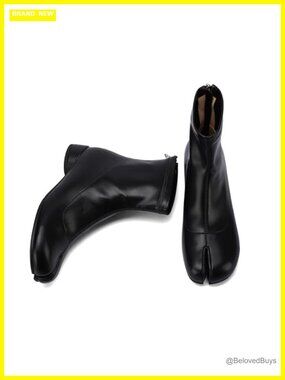Split Toe Ankle Boots Faux Leather Low Chunky Heel Tabi Ninja Booties